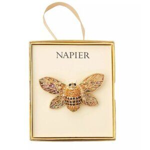 Napier Gold-Tone Crystal Bee Brooch Pin Jewelry Stunning! NEW!